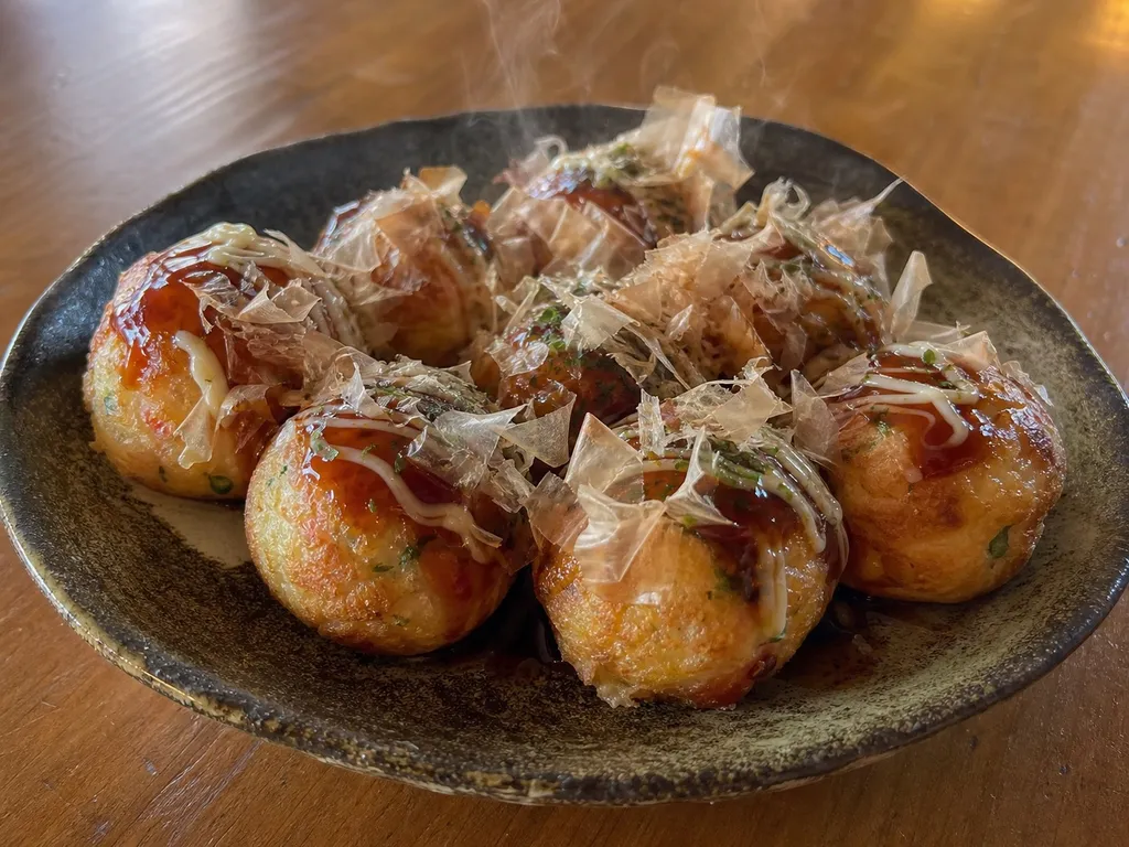 Takoyaki — plated and served