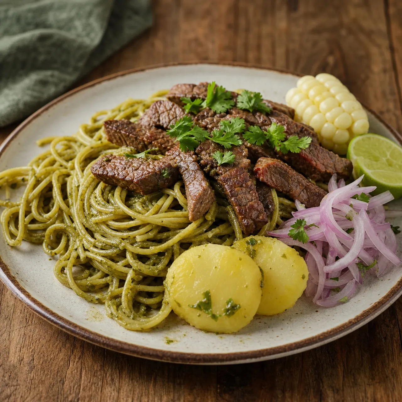 Tallarines Verdes (Peruvian Green Spaghetti with Steak) — Peruvian recipe