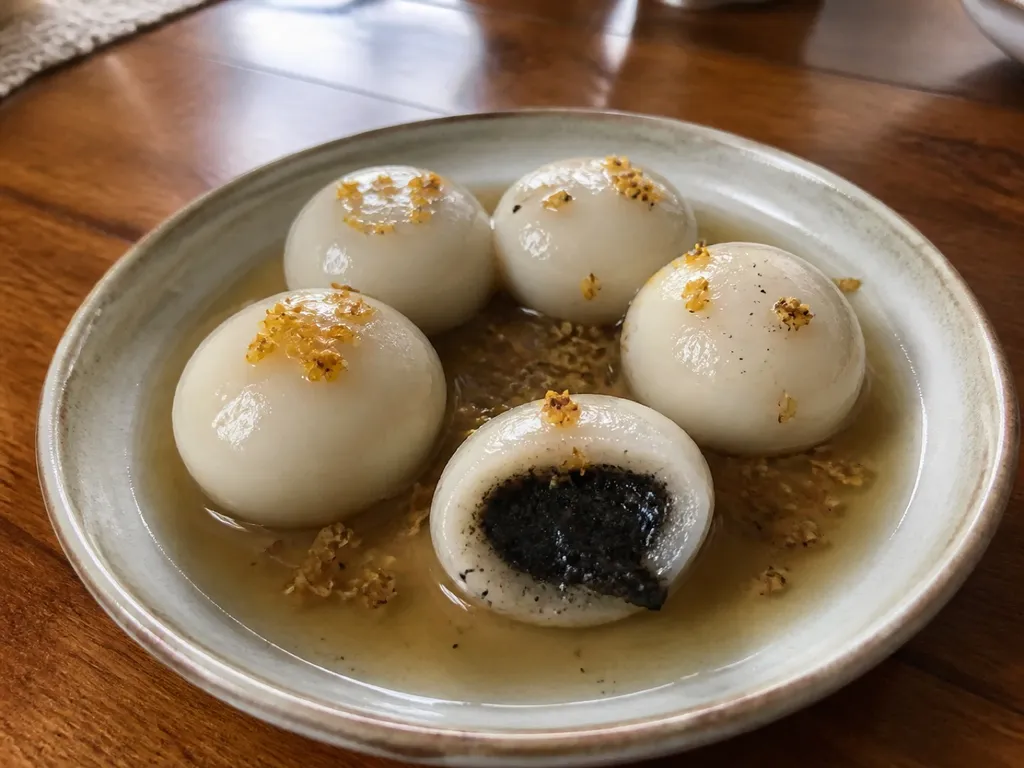 Tangyuan (Sweet Rice Balls) — plated and served