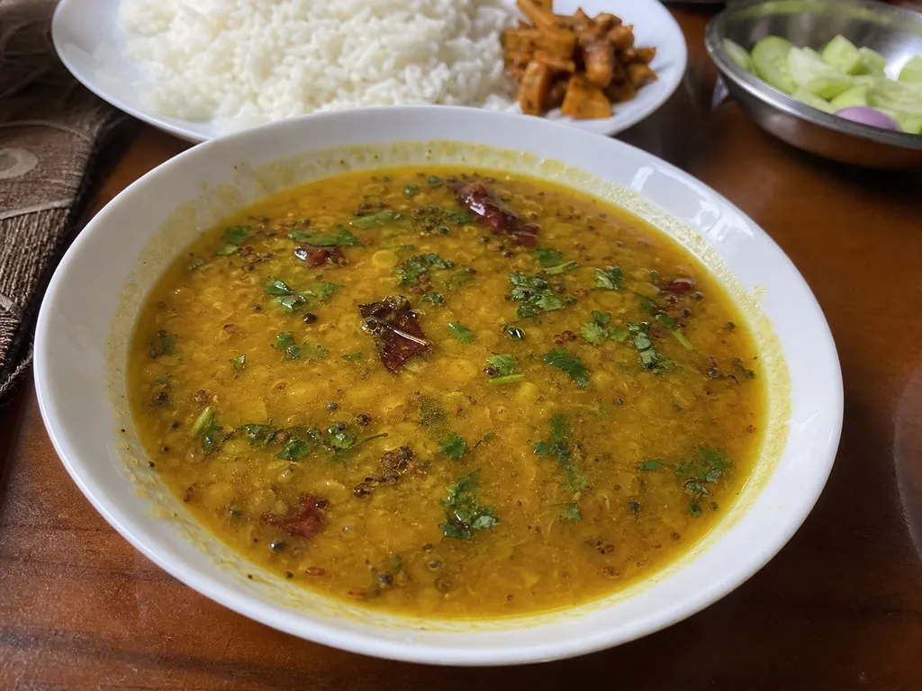 Tarka Dal (Spiced Lentil Stew) — plated and served