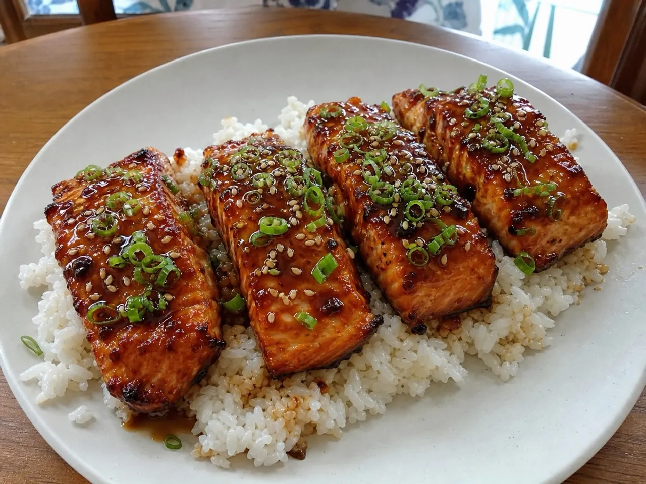 Teriyaki Glazed Salmon — served