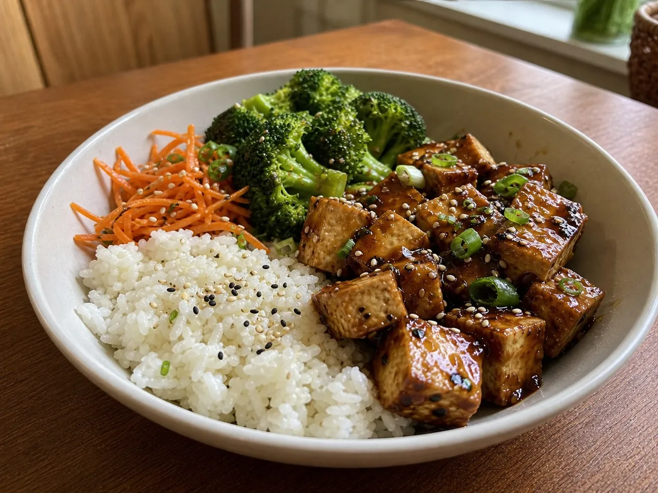 Teriyaki Tofu Bowls — served