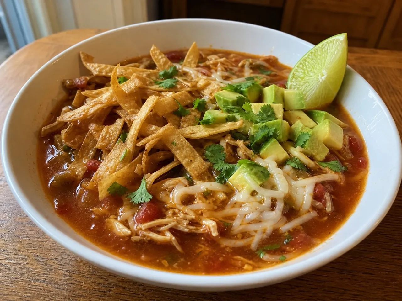 Tex-Mex Tortilla Soup — served