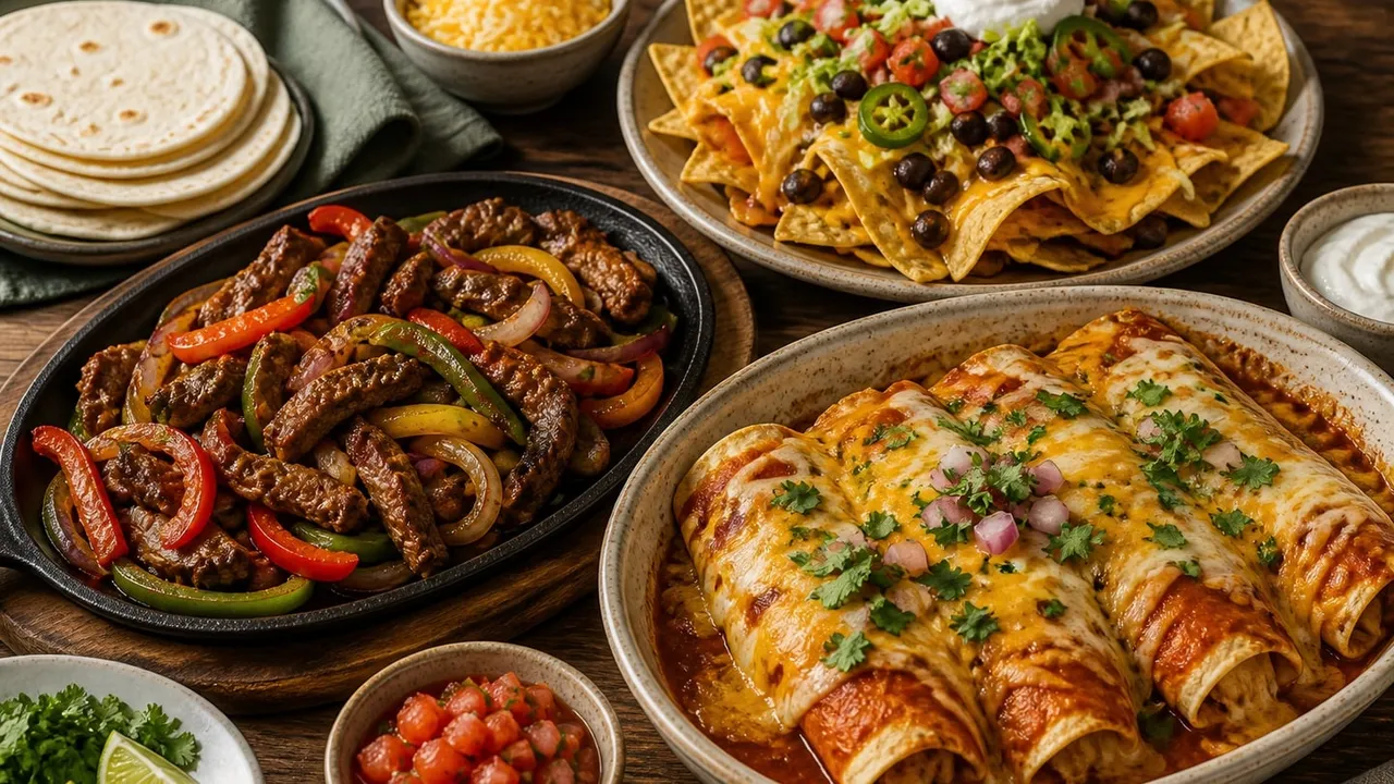 A spread of Tex Mex dishes