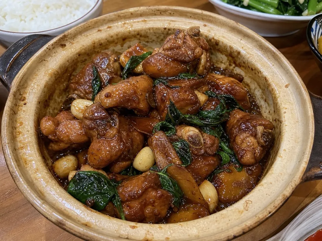 Three Cup Chicken (San Bei Ji) — plated and served