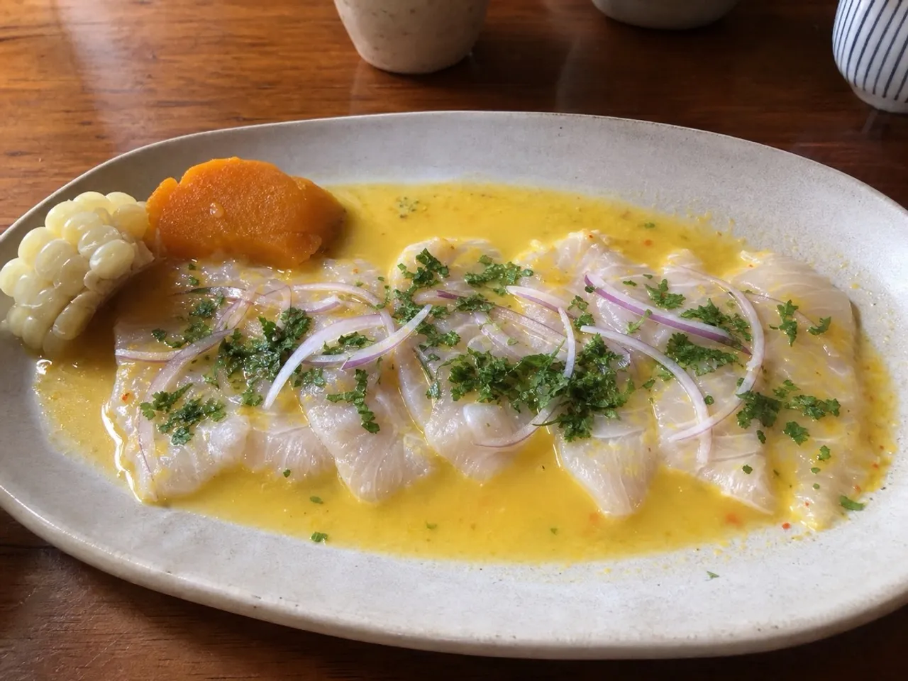 Tiradito (Peruvian Fish Carpaccio in Spicy Sauce) — served