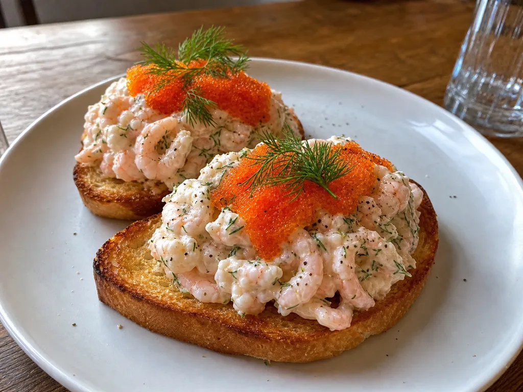 Toast Skagen — plated and served