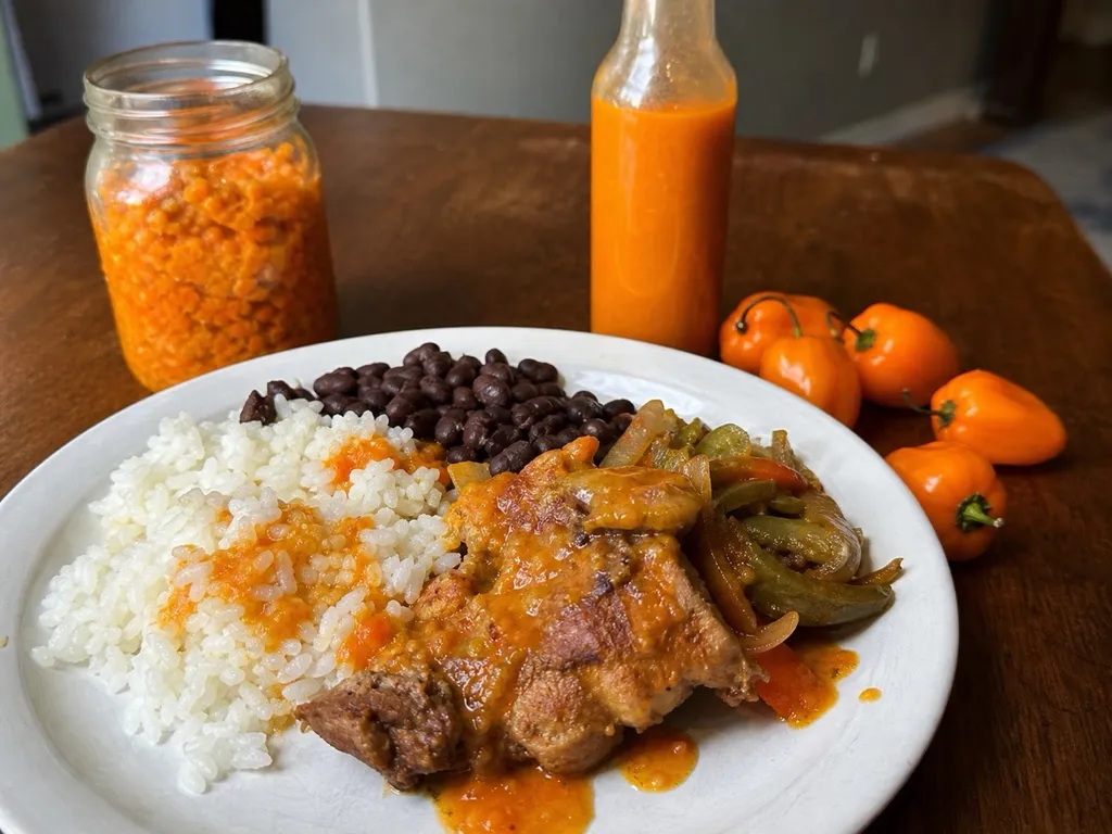 Tom's Double Barrel Habanero Hot Sauce — plated and served