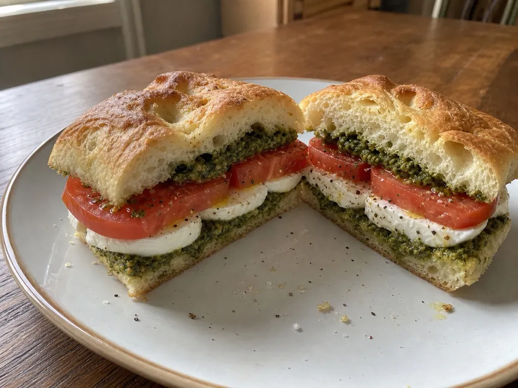 Tomato and Mozzarella Sandwich — plated and served