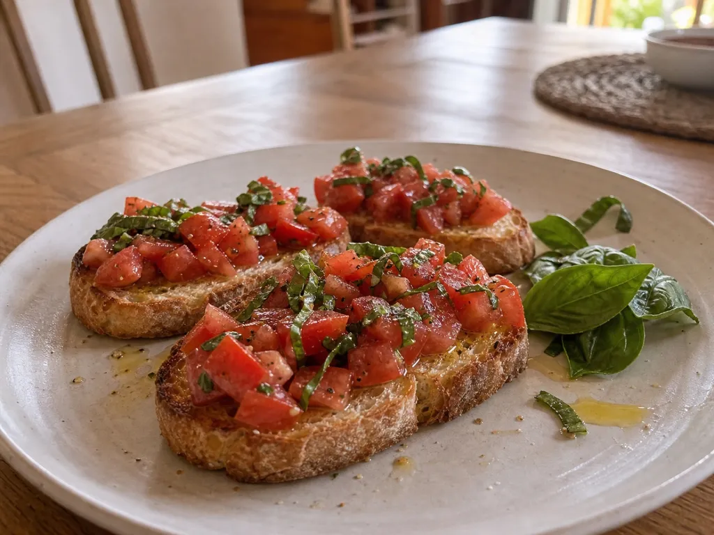 Tomato Basil Bruschetta — plated and served