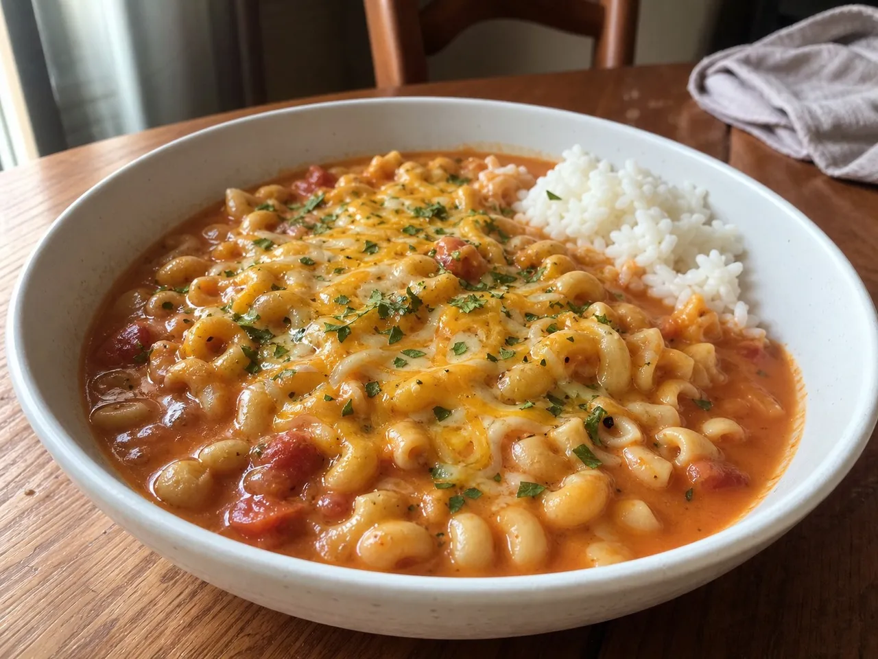 Tomato Soup Mac and Cheese — served