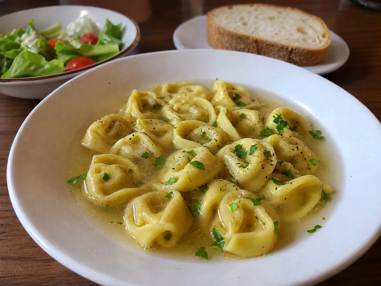 Tortellini en Brodo — served