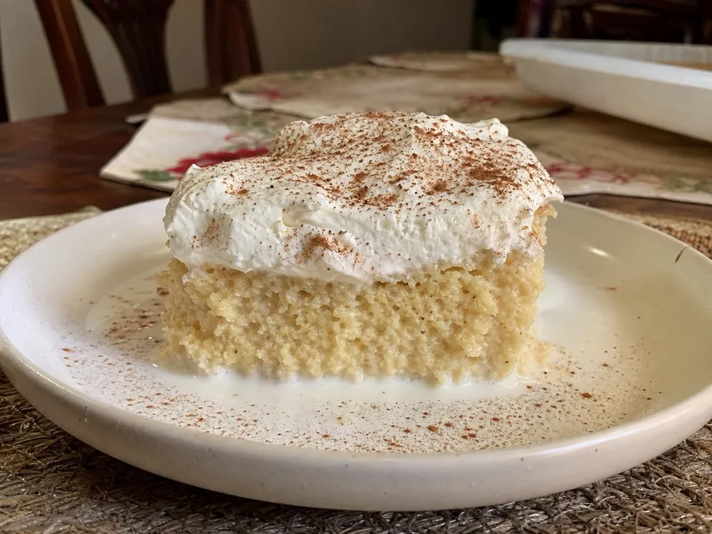 Tres Leches Cake — plated and served