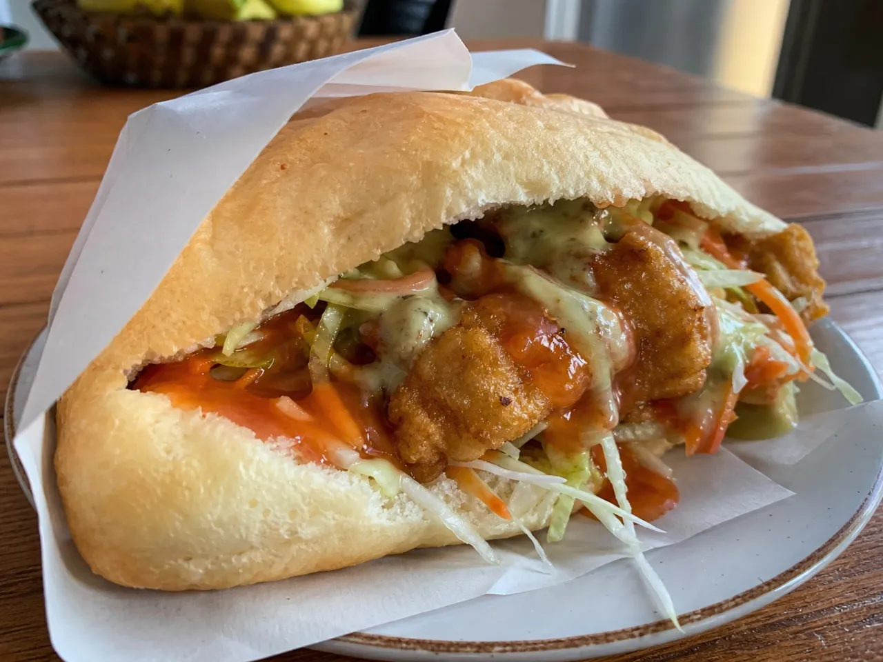 Trinidadian Bake and Shark — served