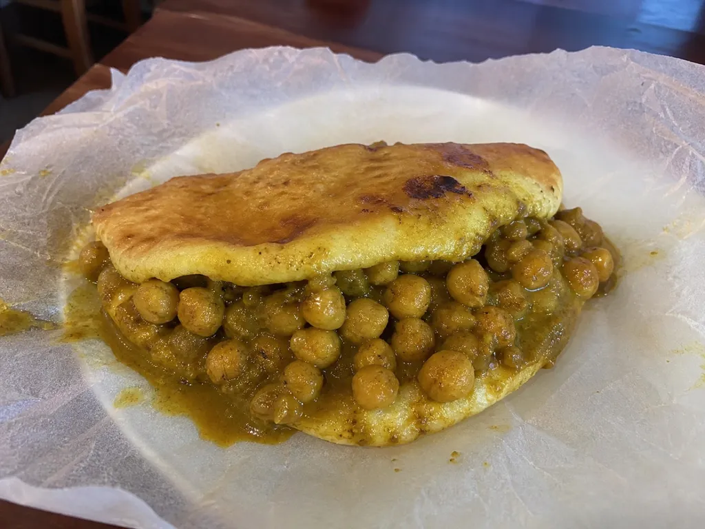 Trinidadian Doubles — plated and served