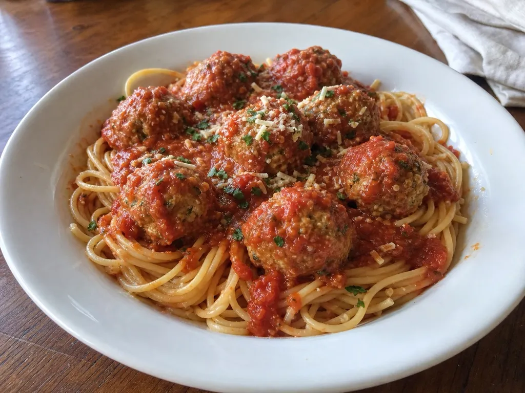 Turkey Meatballs in Marinara — plated and served