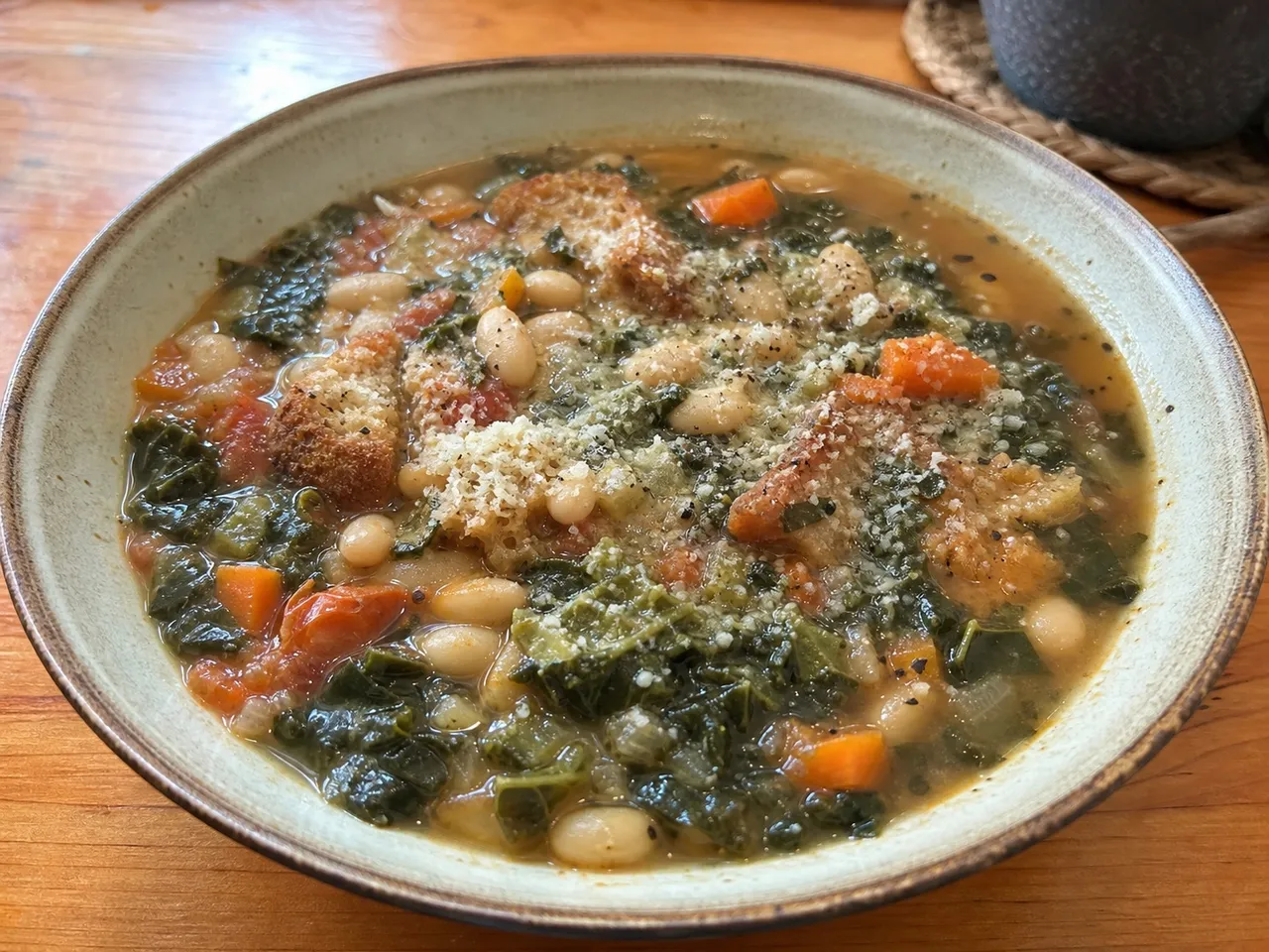 Tuscan White Bean Soup (Ribollita) — served