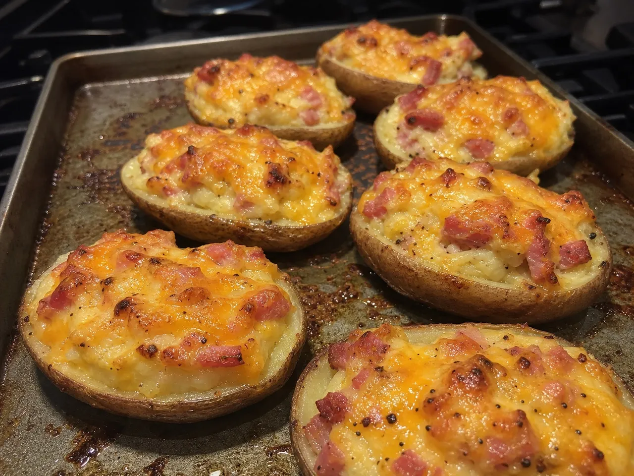 Twice Baked Ham and Cheese Potatoes — served