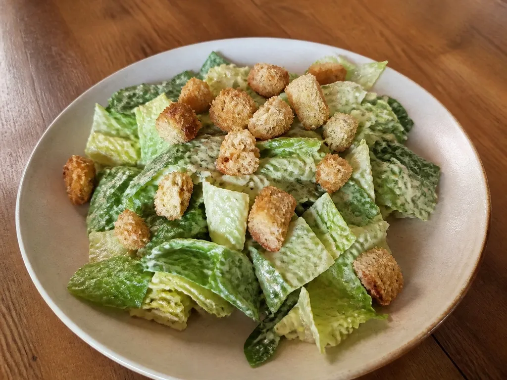 Vegan Caesar Salad — plated and served