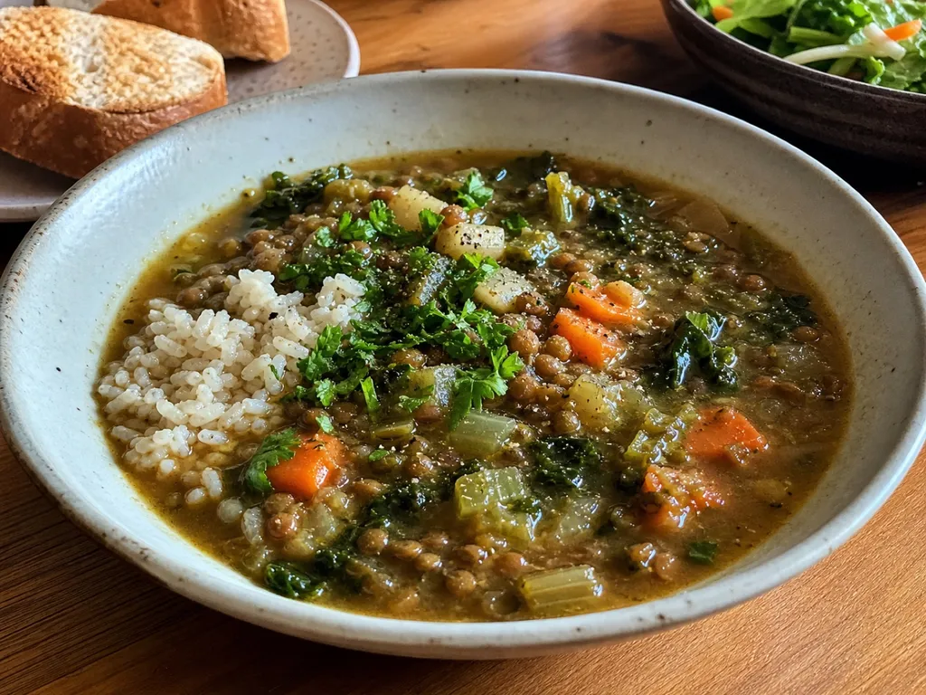 Vegan Lentil Soup — plated and served