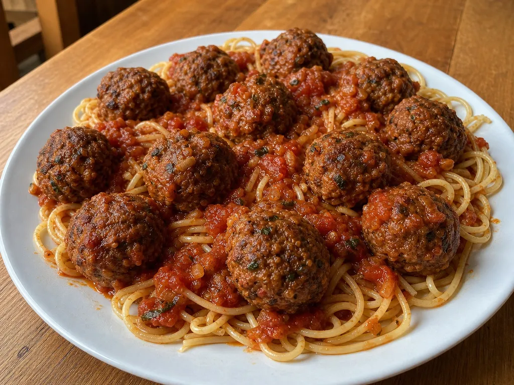 Vegan Meatballs — plated and served
