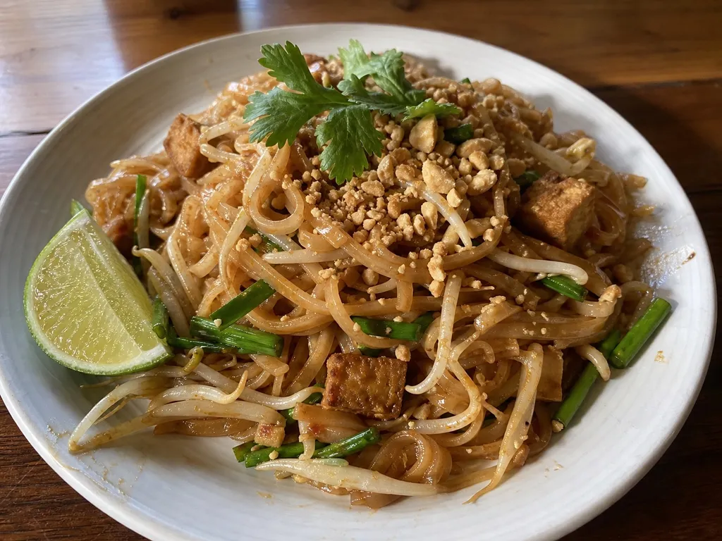 Vegan Pad Thai — plated and served