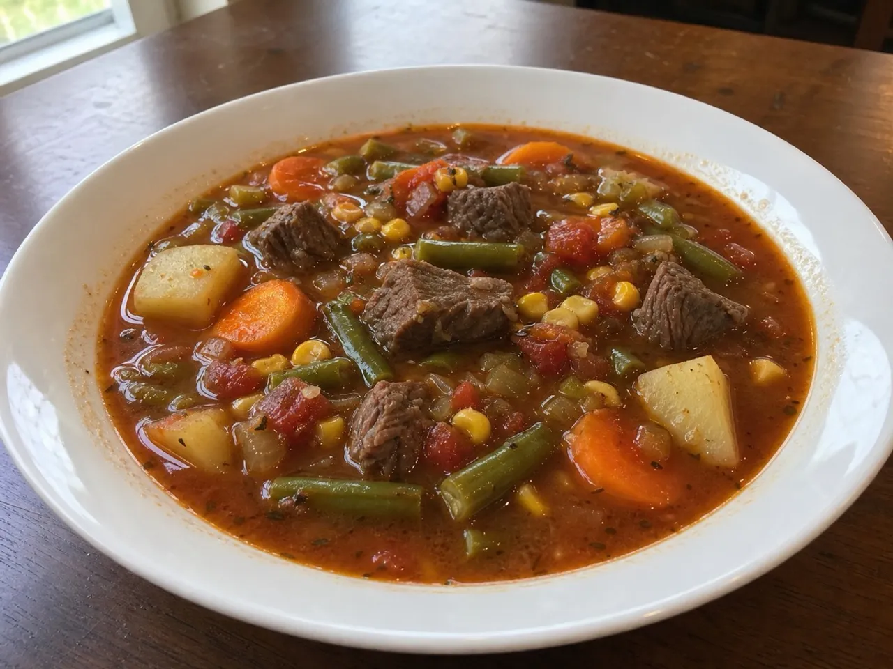 Vegetable Beef Soup — served