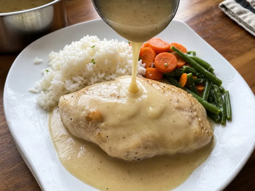 Velouté Sauce — plated and served