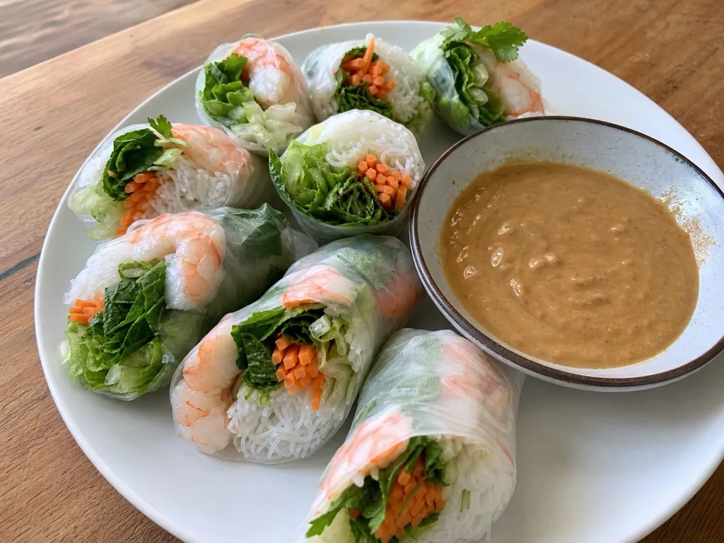 Vietnamese Fresh Spring Rolls — plated and served