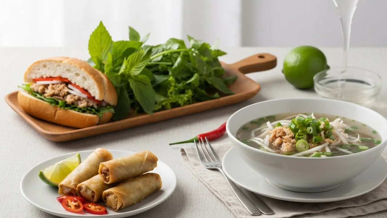 A spread of Vietnamese dishes