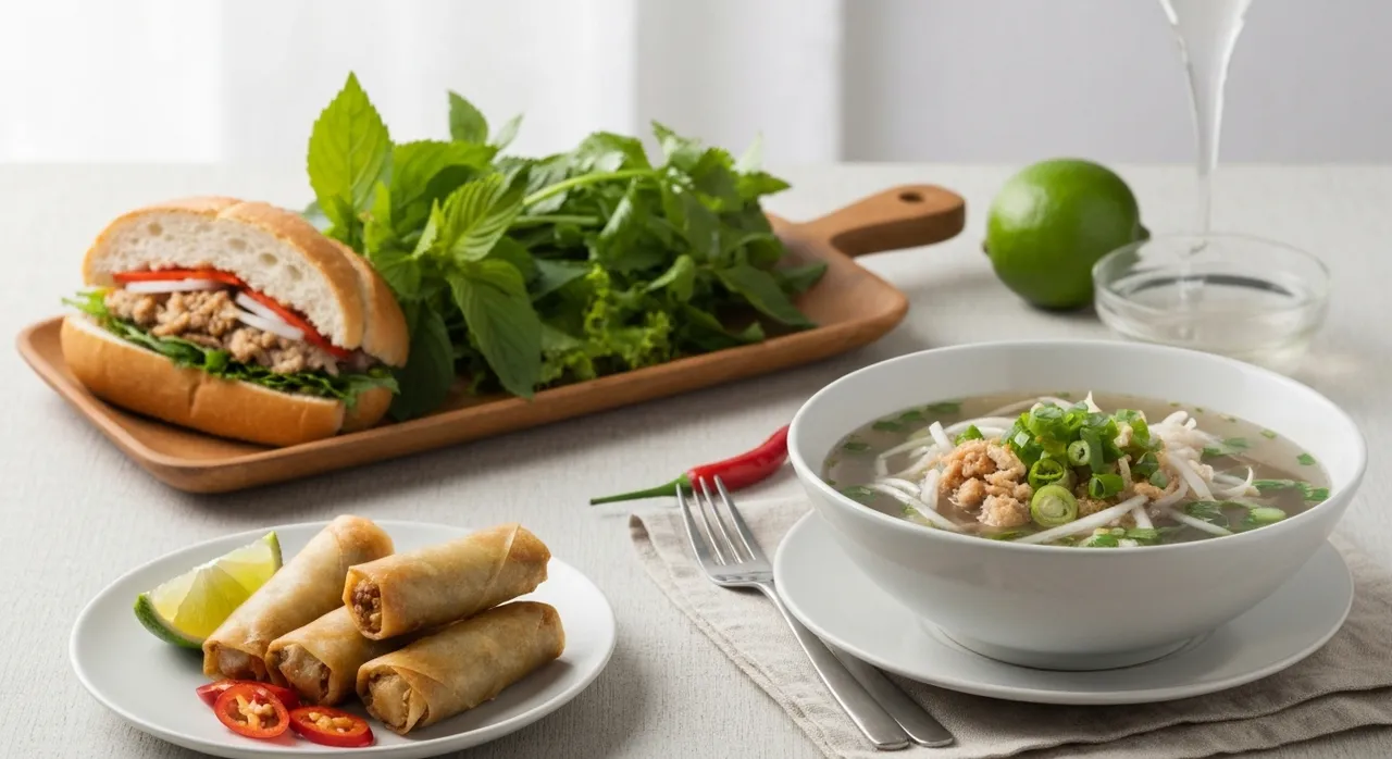 A spread of Vietnamese dishes