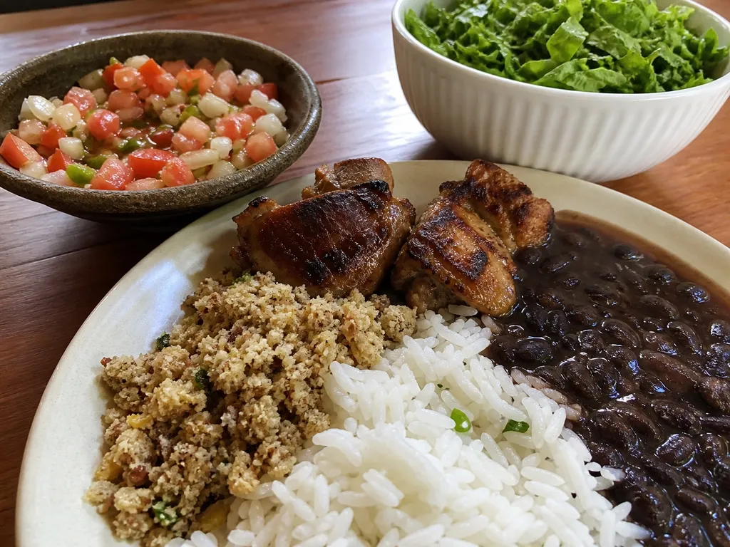 Vinagrete (Brazilian Tomato Onion Relish) — plated and served