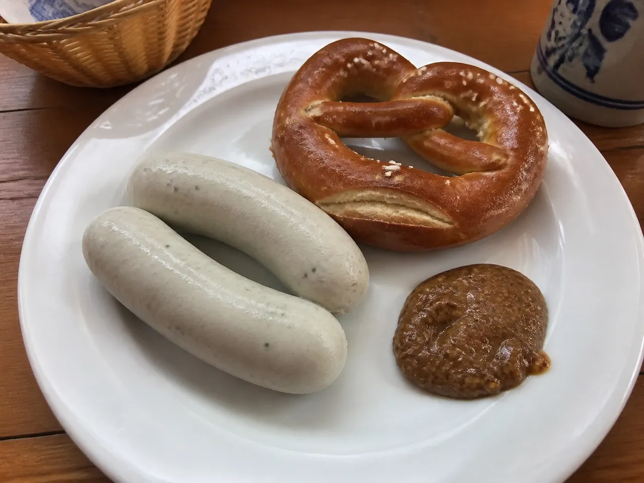 Weisswurst (Bavarian White Sausage with Sweet Mustard) — served