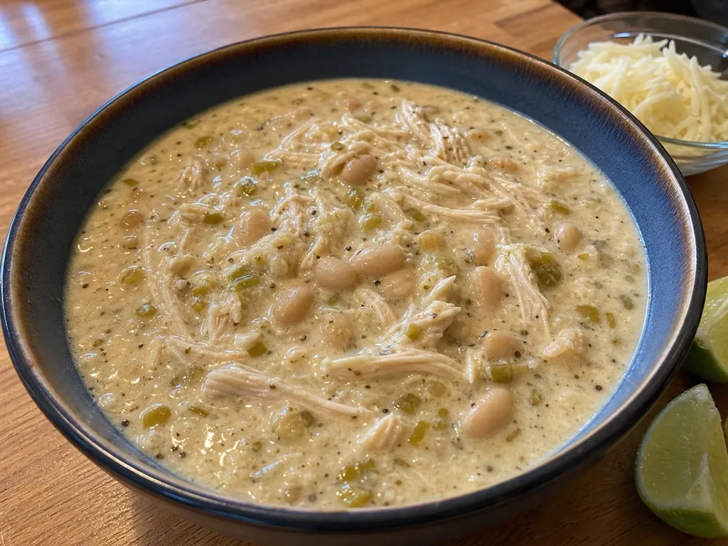 White Chicken Chili — plated and served