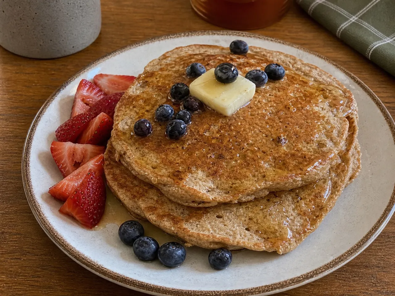 Whole Grain Buttermilk Pancakes — served