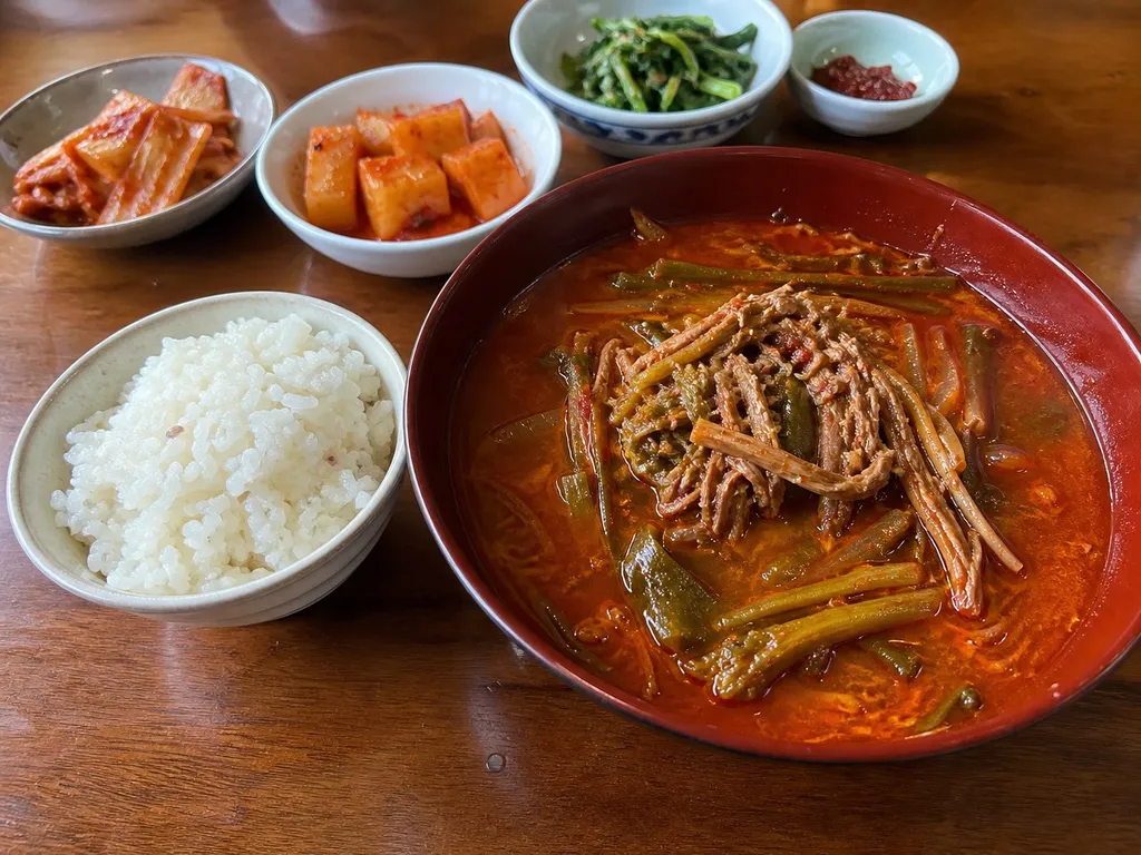 Yukgaejang (Spicy Beef Soup) — plated and served