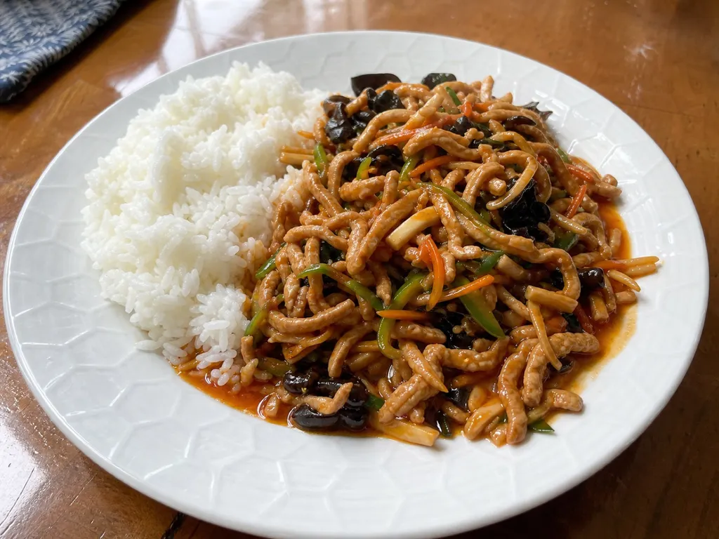 Yuxiang Rou Si (Fish-Fragrant Pork Shreds) — plated and served