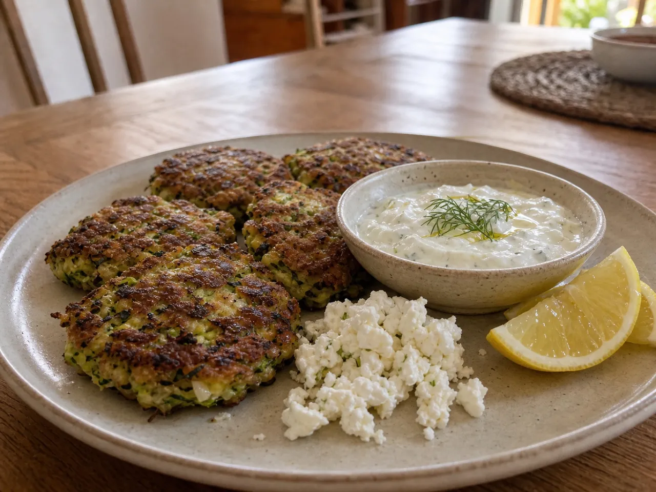Zucchini Fritters (Kolokithokeftedes) — served