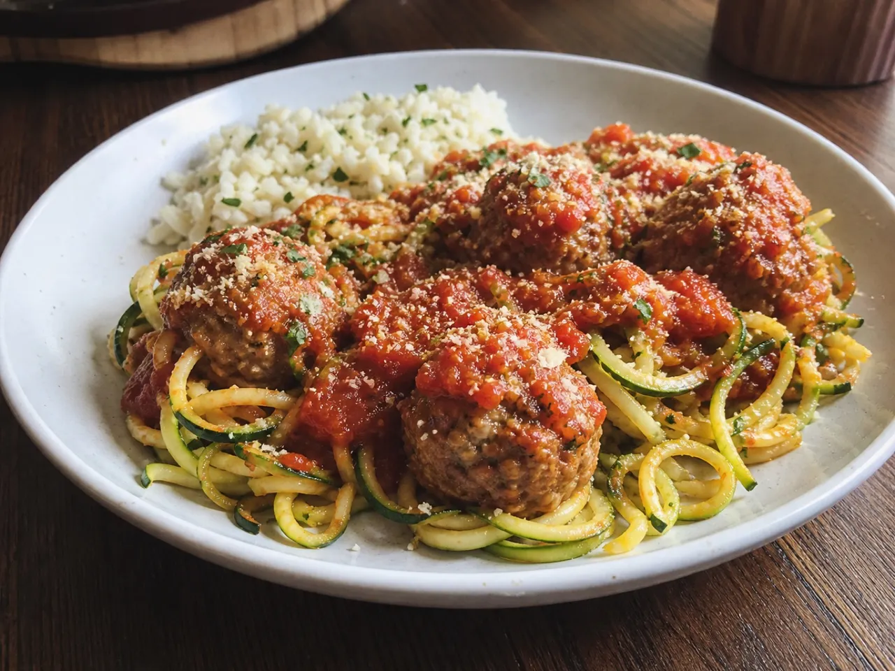 Zucchini Noodle Meatballs — served