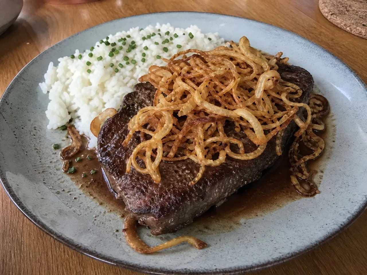 Zwiebelrostbraten (Rump Steak with Crispy Fried Onions) — served