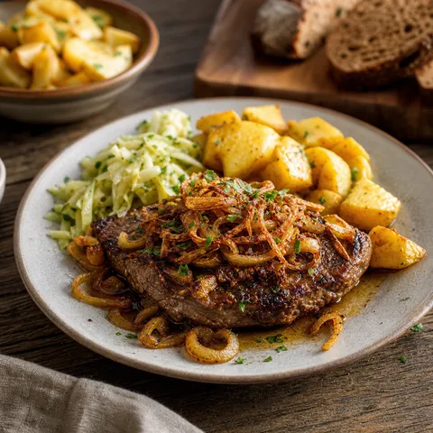 Zwiebelrostbraten (Rump Steak with Crispy Fried Onions) — German recipe